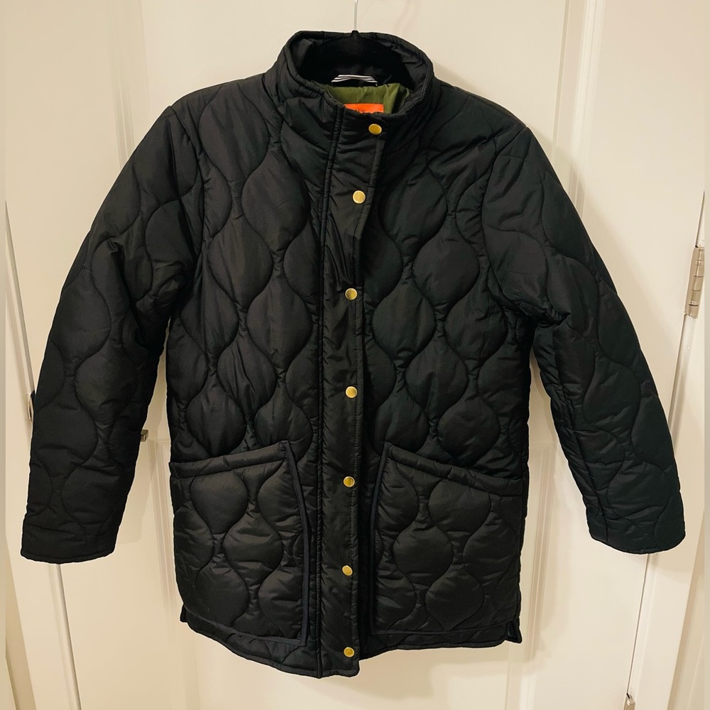 J. Crew Quilted Cocoon Puffer Coat With Primaloft, Black, Size Small, New.